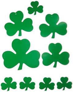 beistle printed paper shamrock cut outs assorted sizes 9 piece st patrick’s day party decorations, 5″ – 12″, green