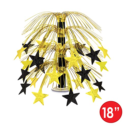 Beistle Shimmering Star Cascade Awards Night Table Centerpiece Hollywood VIP Party Supplies Birthday Graduation New Year’s Eve Decorations, 18", Black/Gold