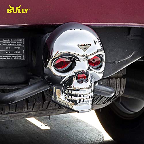 Bully CR-018 Chrome ABS Plastic Universal Fit Truck Skull LED Brake Light Hitch Cover Fits 1.25" and 2" Hitch Receivers for Trucks from Chevy (Chevrolet), Ford, Toyota, GMC, Dodge RAM, Jeep