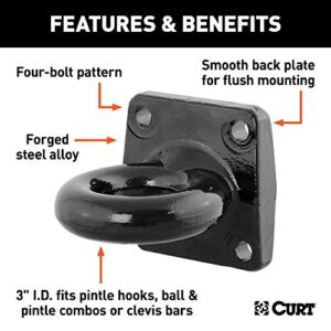 CURT 48560 Black Steel Pintle Hitch Lunette Ring 3-Inch ID, 60,000 lbs, 4-1/2-Inch Bolt Pattern