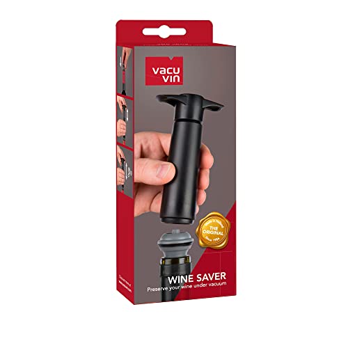 The Original Vacu Vin Wine Saver Pump and Wine Preserver with Vacu Vin Wine Stoppers Vacuum Sealers. Wine Pump and Wine Vacuum Stoppers are Black. Wine Bottle Keeper Set Keeps Wine Fresher for Longer.