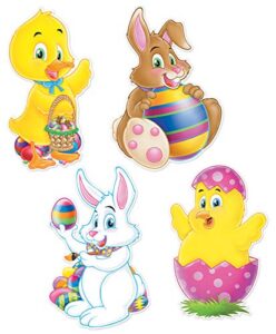 beistle happy easter bunny and chicks cut outs 4 piece spring time decorations, 14″, multicolored