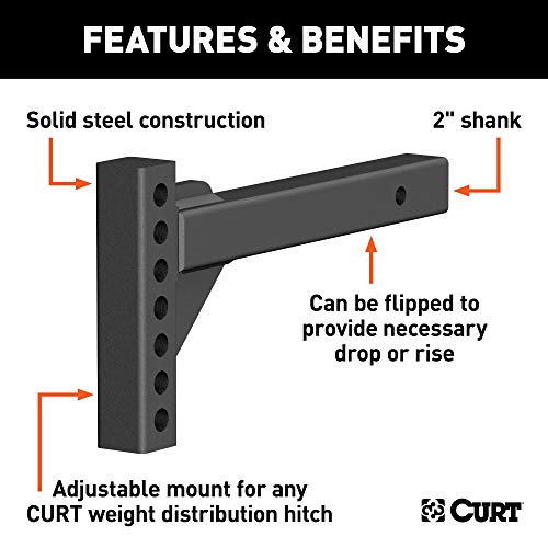 CURT 17103 Replacement Weight Distribution Hitch Shank, 2-Inch Receiver, 2-In Drop, 6-Inch Rise , Black