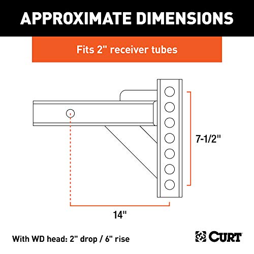 CURT 17103 Replacement Weight Distribution Hitch Shank, 2-Inch Receiver, 2-In Drop, 6-Inch Rise , Black