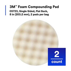 3M Foam Compounding Pad, 05723, Single Sided, Flat Back, Hook and Loop, 8 in (203.2 mm), 2 Pads/Bag , White