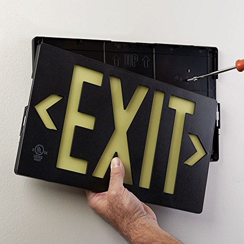 UL Listed 50 foot Jessup Glo Brite 7060-B 8.75-x-15.5-Inch Single Sided Exit Sign with Frame, Black (Mounts 4 ways, includes bracket and arrows)