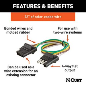 CURT 58380 Vehicle-Side and Trailer-Side 4-Pin Flat Wiring Harness with 12-Inch Wires