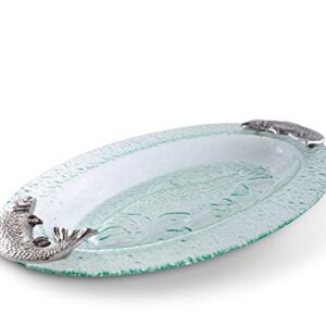 Arthur Court Designs Aluminum Salmon Fish Bagel Lox Glass Platter 20 inch x 11.5 inch