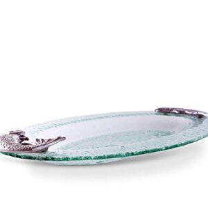 Arthur Court Designs Aluminum Salmon Fish Bagel Lox Glass Platter 20 inch x 11.5 inch