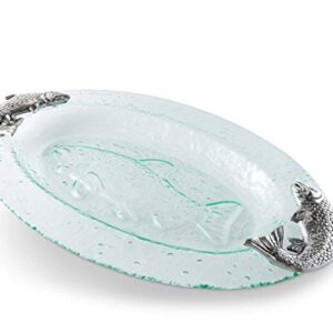 Arthur Court Designs Aluminum Salmon Fish Bagel Lox Glass Platter 20 inch x 11.5 inch