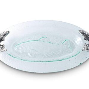 Arthur Court Designs Aluminum Salmon Fish Bagel Lox Glass Platter 20 inch x 11.5 inch