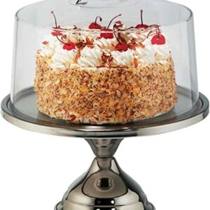 Tablecraft Cake Stand with Dome, Clear Acrylic Shatterproof Lid Cover with Stainless Steel Display Pedestal, Domed to Fit 12 Inches in Diameter Cakes, Pies and Pastry, Commercial Restaurant Use