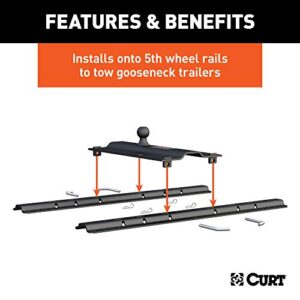CURT 16055 Bent Plate 5th Wheel to Gooseneck Adapter Hitch, Fits Industry-Standard Rails, 25,000 lbs, 2-5/16-Inch Ball