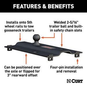 CURT 16055 Bent Plate 5th Wheel to Gooseneck Adapter Hitch, Fits Industry-Standard Rails, 25,000 lbs, 2-5/16-Inch Ball