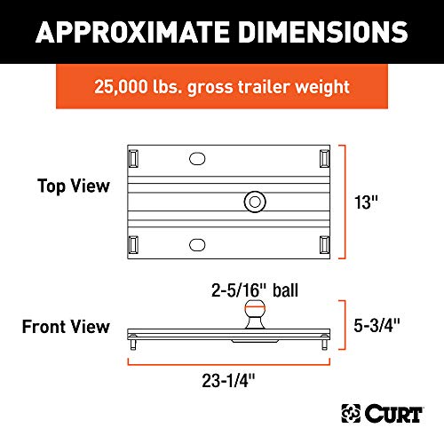 CURT 16055 Bent Plate 5th Wheel to Gooseneck Adapter Hitch, Fits Industry-Standard Rails, 25,000 lbs, 2-5/16-Inch Ball