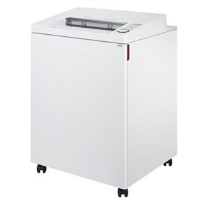 ideal. 4002 strip cut centralized office paper shredder, continuous operation, shreds 32-35 sheet capacity, 44 gallon bin, shred staples/paper clips/credit cards/cds/dvds, 1 3/4 hp motor, p-2 security