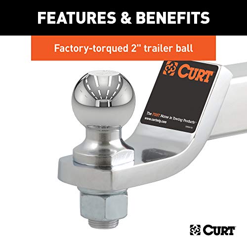 CURT 45295 Chrome Trailer Hitch Mount with 2-Inch Ball & Pin, Fits 2-In Receiver, 7,500 lbs, 2" Drop , black