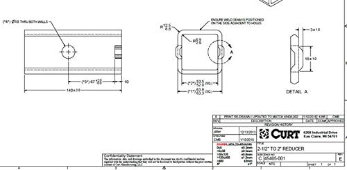 CURT 45405 Trailer Hitch Receiver Adapter Reducer Sleeve, 2-1/2 to 2-Inch