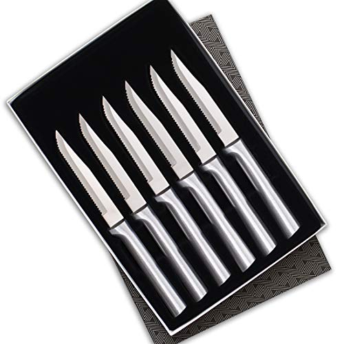 Rada Cutlery Serrated Steak Knife Set – Stainless Steel Knives With Aluminum Handles, Set of 6