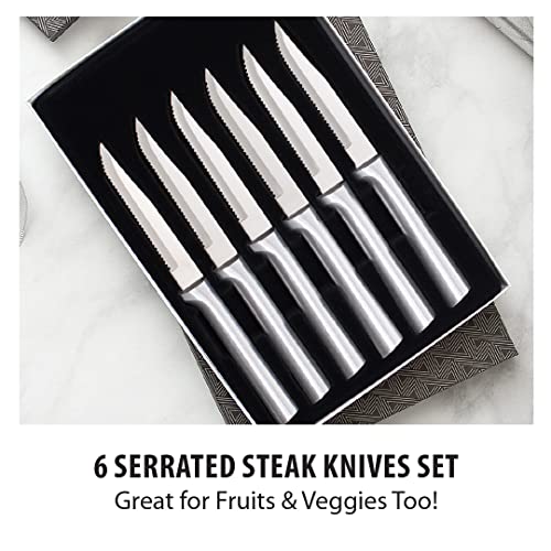 Rada Cutlery Serrated Steak Knife Set – Stainless Steel Knives With Aluminum Handles, Set of 6