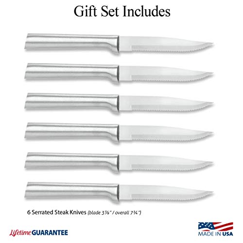 Rada Cutlery Serrated Steak Knife Set – Stainless Steel Knives With Aluminum Handles, Set of 6