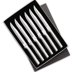 rada cutlery utility steak knives gift set stainless steel blades with aluminum, set of 6, 8-1/2 inches, silver handle