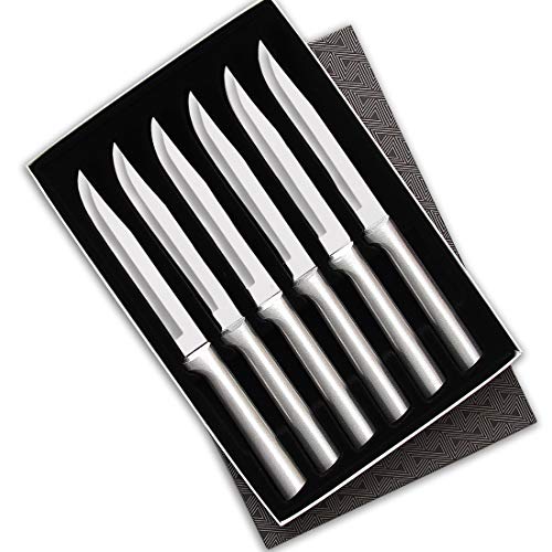 Rada Cutlery Utility Steak Knives Gift Set Stainless Steel Blades with Aluminum, Set of 6, 8-1/2 Inches, Silver Handle