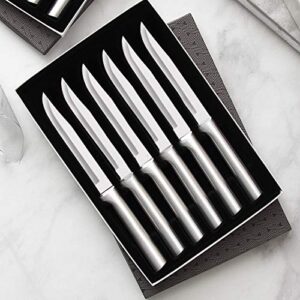 Rada Cutlery Utility Steak Knives Gift Set Stainless Steel Blades with Aluminum, Set of 6, 8-1/2 Inches, Silver Handle