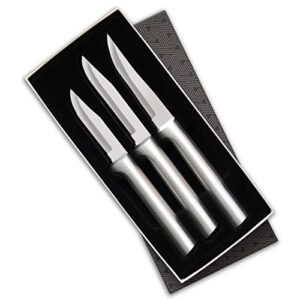 rada cutlery – s01 rada cutlery paring knife set 3 knives with stainless steel blades and brushed aluminum made in the usa, 7 1/8″, 6 3/4″, 6 1/8″, silver handle