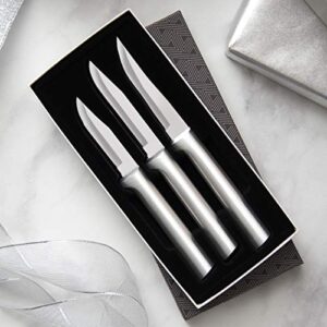 Rada Cutlery - S01 Rada Cutlery Paring Knife Set 3 Knives with Stainless Steel Blades and Brushed Aluminum Made in The USA, 7 1/8", 6 3/4", 6 1/8", Silver Handle