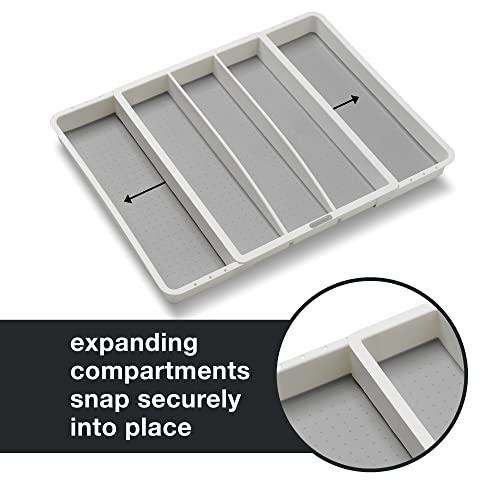 madesmart Expandable Utensil Tray-White | Classic Collection | 5-Compartments | Kitchen Organizer | Soft-Grip Lining and Non-Slip Rubber Feet | Easy to Clean | BPA-Free