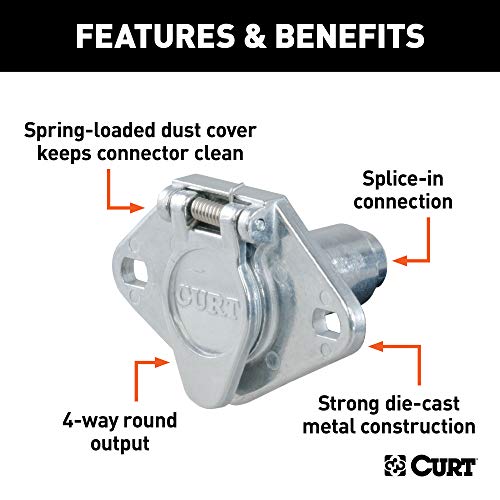 CURT 58070 Vehicle-Side 4-Pin Round Trailer Wiring Harness Socket