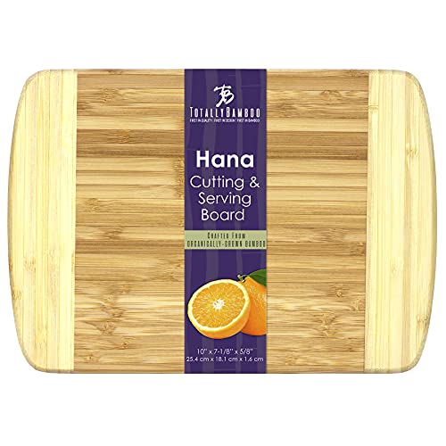 Totally Bamboo Hana Bamboo Serving & Cutting Board, 10" x 7-1/8", Natural Two Tone