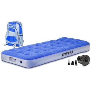 pittman outdoors twin kid’s air mattress with portable battery powered air pump with fun travel backpack, blue (ppi-blu_kidmat)