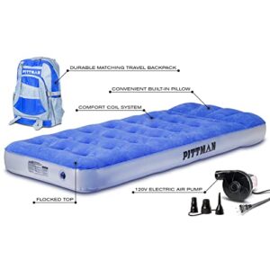 Pittman Outdoors Twin Kid's Air Mattress with Portable Battery Powered Air Pump with Fun Travel Backpack, Blue (PPI-BLU_KIDMAT)