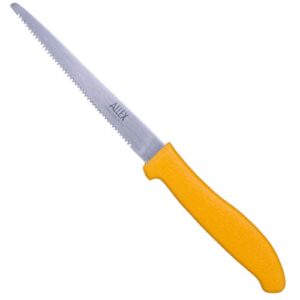 ALLEX Cardboard Cutter Tool Japanese Stainless Steel 5 Inch, Corrugated Cardboard and Styrofoam Cutter, Made in JAPAN, Serrated Sharp Blade, Yellow