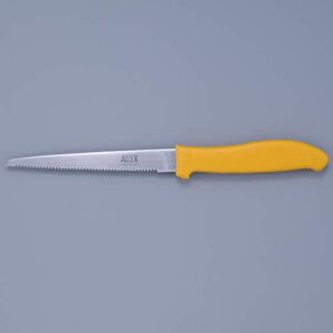 ALLEX Cardboard Cutter Tool Japanese Stainless Steel 5 Inch, Corrugated Cardboard and Styrofoam Cutter, Made in JAPAN, Serrated Sharp Blade, Yellow