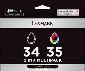 lexmark 18c0535 34 35 p4330 p4350 6250 6350 p915 x2500 x5075 x7300 z1300 ink cartridge combo pack (black & color, 2-pack) in retail packaging