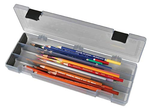 ArtBin 6900AB Pencil Utility Box, Art & Craft Organizer, [1] Divided Storage Box for Pens, Pencils, Markers, Paint Brushes, etc., Translucent Charcoal