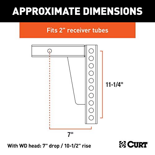 CURT 17123 Replacement Weight Distribution Hitch Shank, 2-Inch Receiver, 7-Inch Drop, 10-1/2-Inch Rise , Black