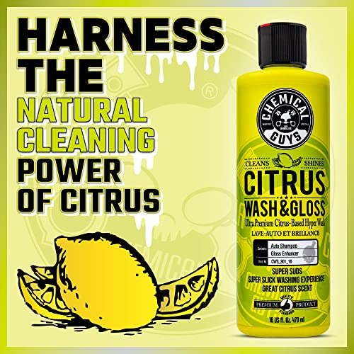 Chemical Guys CWS_301_16 Citrus Wash & Gloss Foaming Car Wash Soap (Works with Foam Cannons, Foam Guns or Bucket Washes) Safe for Cars, Trucks, Motorcycles, RVs & More, 16 fl oz, Citrus Scent