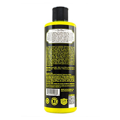 Chemical Guys CWS_301_16 Citrus Wash & Gloss Foaming Car Wash Soap (Works with Foam Cannons, Foam Guns or Bucket Washes) Safe for Cars, Trucks, Motorcycles, RVs & More, 16 fl oz, Citrus Scent