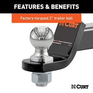 CURT 45036 Trailer Hitch Mount with 2-Inch Ball & Pin, Fits 2-in Receiver, 7,500 lbs, 2" Drop, GLOSS BLACK POWDER COAT