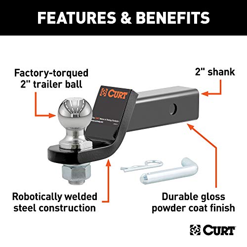 CURT 45036 Trailer Hitch Mount with 2-Inch Ball & Pin, Fits 2-in Receiver, 7,500 lbs, 2" Drop, GLOSS BLACK POWDER COAT