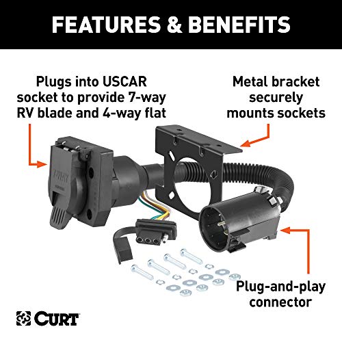 CURT 55774 Dual-Output Vehicle-Side 7-Pin, 4-Pin Connectors, Factory Tow Package and USCAR Socket Required