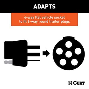 CURT 57183 4-Way Flat Vehicle-Side to 6-Way Round Trailer Wiring Adapter , Black