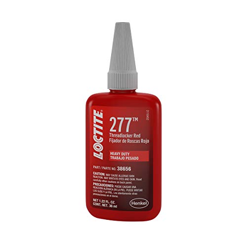 Loctite 277 Threadlocker for Automotive: High-Strength, High-Temp, Fluorescent, Anaerobic | Red, 36mL Bottle (PN: 38656-555353)