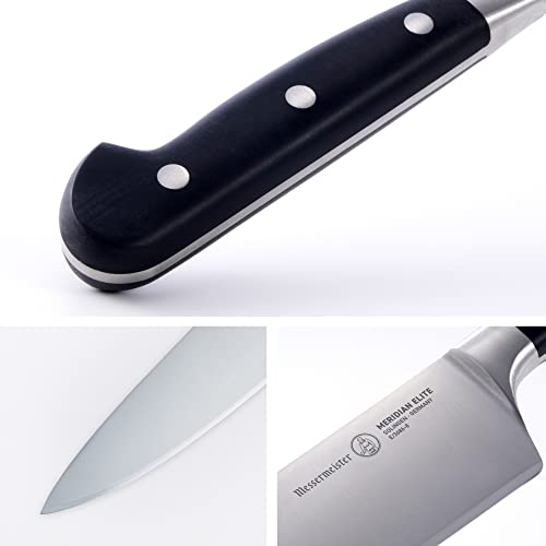 Messermeister Meridian Elite 8” Traditional Chef’s Knife - Fine German Steel Alloy Blade - Rust Resistant & Easy to Maintain