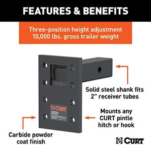 CURT 48323 Adjustable Pintle Mount for 2-Inch Hitch Receiver, 10,000 lbs, 6-1/2-Inch Drop, 6-Inch Length