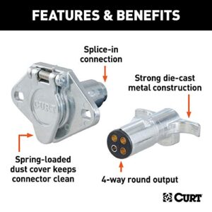 CURT 58671 Vehicle-Side and Trailer-Side 4-Pin Round Wiring Harness Connectors